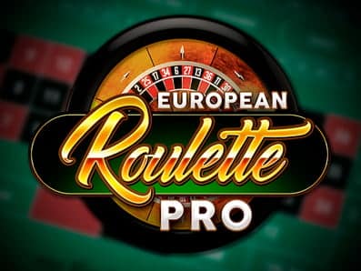 Logo for European Roulette Pro on top of a roulette wheel and table.