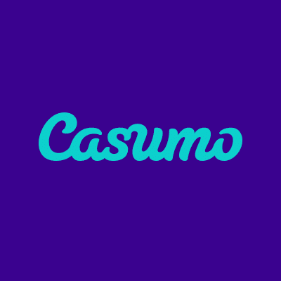 Casumo's light blue logo on a purple background