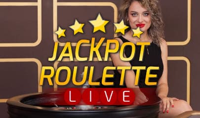 Jackpot Roulette - Ezugi Female presenter behind gold logo