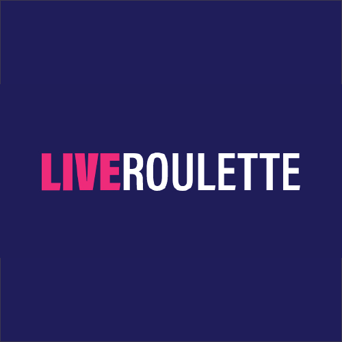 Live Roulette Logo Pink and white text with blue background