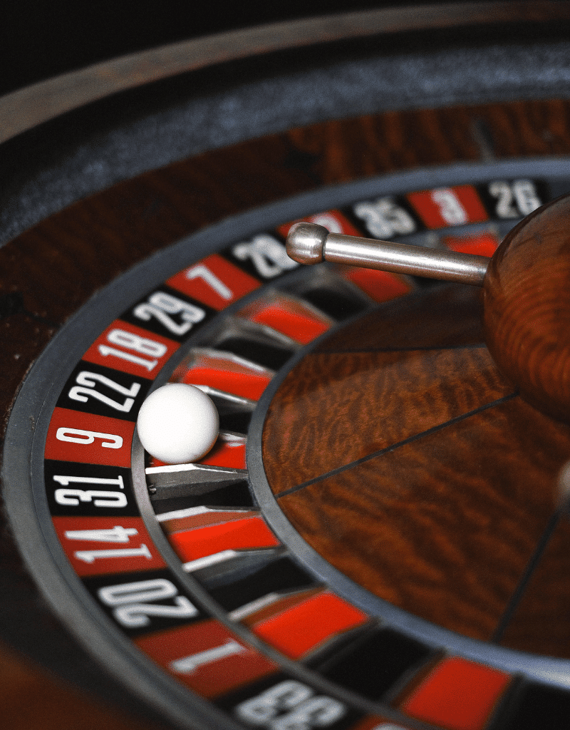 roulette wheel with ball in pocket number 9