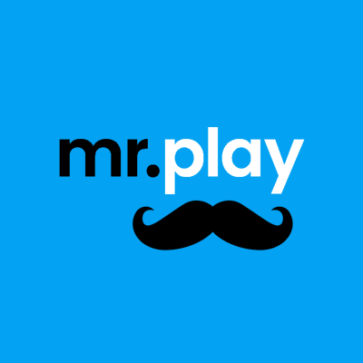 Mr Play Casino Logo black moustache blue background