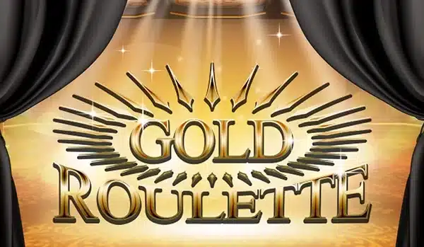 Gold Roulette Wazdan. Black curtains and gold writing.