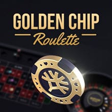 Golden Chip Roulette Yggdrasil Square Image. Black background and gold letters.