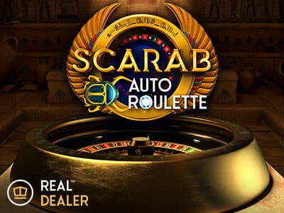 Scarab Auto Roulette Real Dealer Studio Square Image. Game cover black and gold