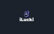 iLucki Casino Logo. Dark blue background and purple hang symbol with white text logo.