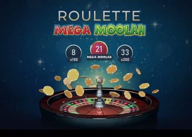 Roulette Mega Moolah. Roulette wheel with chips flying around on cover. switch studios