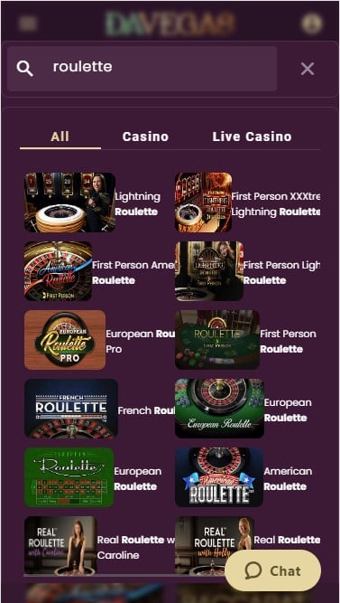 DaVegas Roulette Games